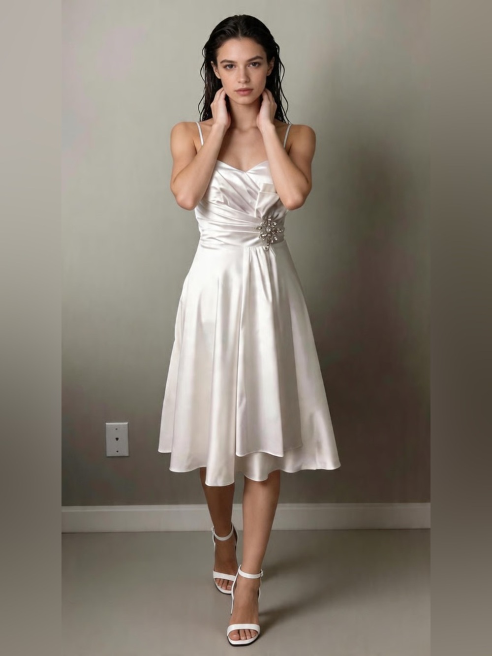 Bora USA white tea length wedding dress XS